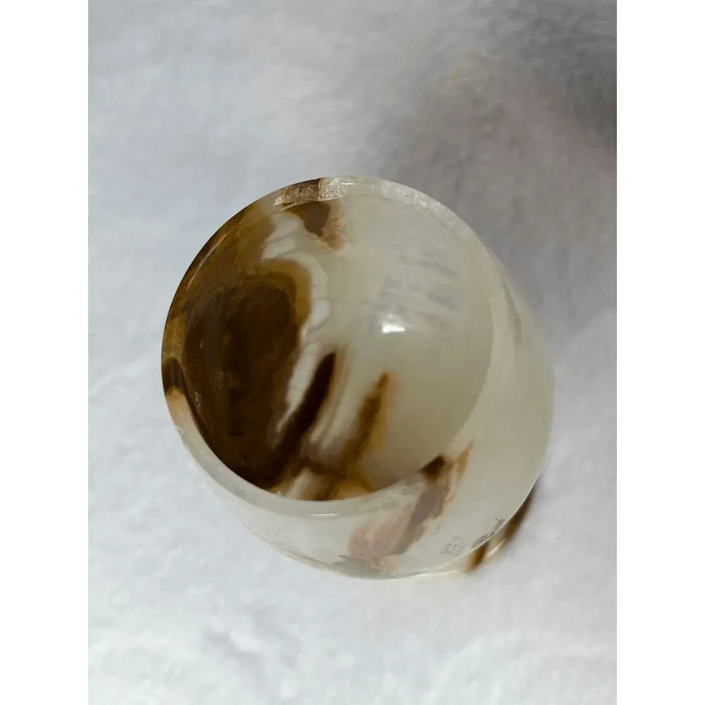 Marble Onyx Short Stem Wine Goblets, Set of Four, Cream/Brown Marbling